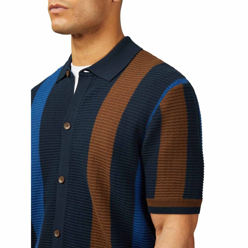 Ben Sherman Textured Stripe Button Through Polo image number 2